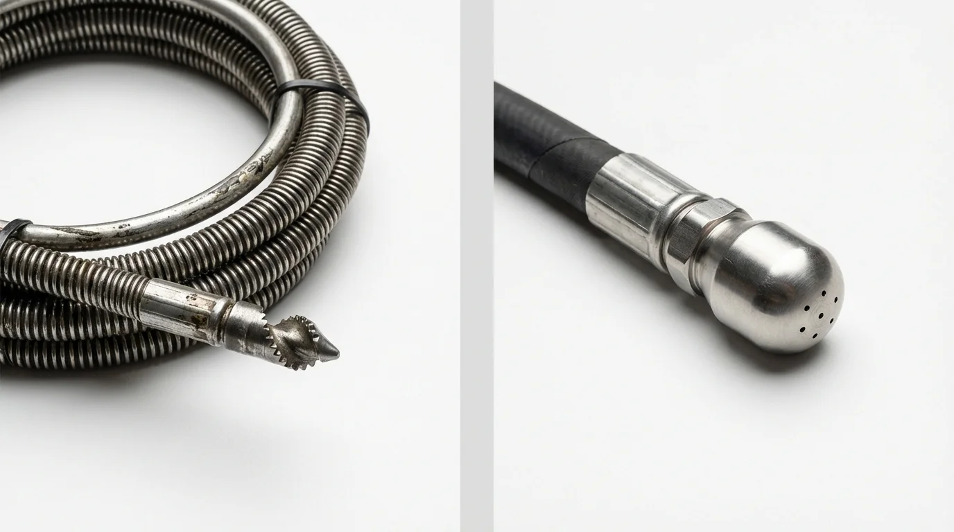 Drain snake cable and hydro jetting nozzle used for drain cleaning in King City, CA