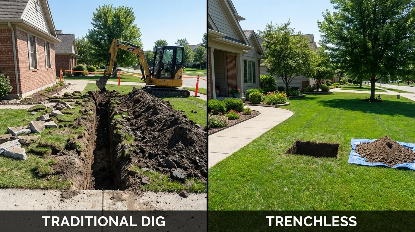 Trenchless sewer repair with minimal yard damage versus traditional excavation in King City, CA